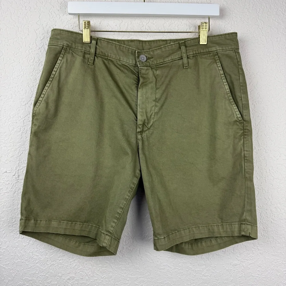 *AG Adriano Goldschmied Mens Wanderer Olive Green Slim Trouser Shorts 33R - Picture 2 of 14